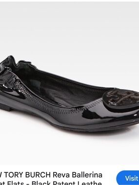 Tory Burch Black Patent Leather Logo Ballet Flats